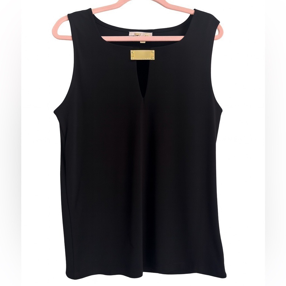 Michael Kors Black Statement Tank Top with Gold Bar Detail | Size Small
